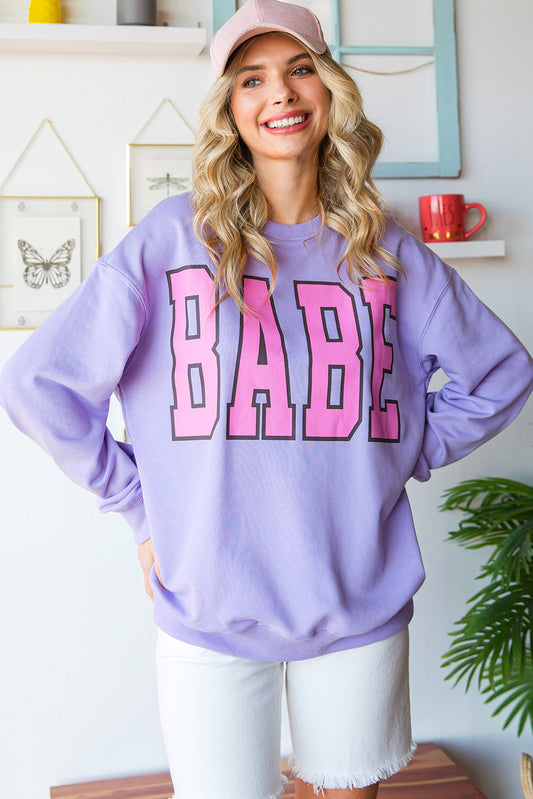 Grey Babe Letter Casual Pullover Sweatshirt