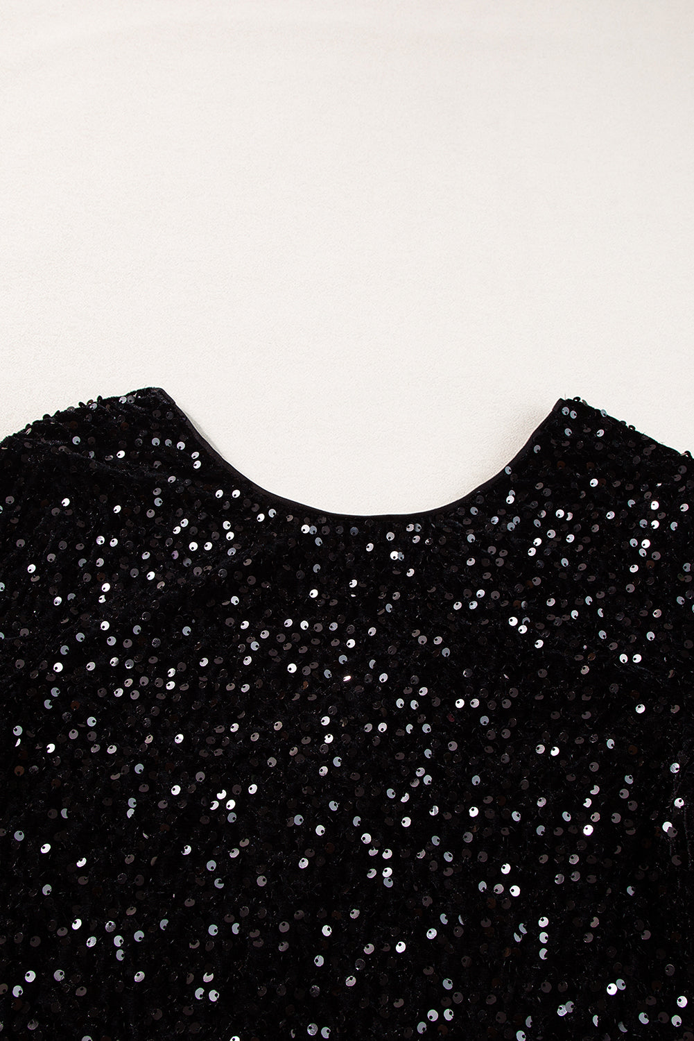 Black Sequin Cutout Back Long Sleeve Top