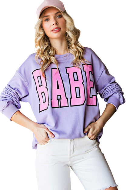 Grey Babe Letter Casual Pullover Sweatshirt