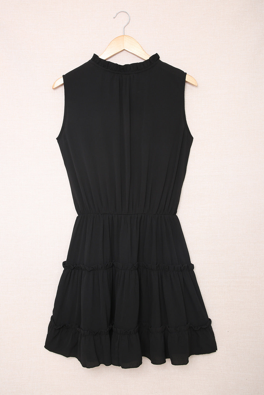 Black Reversible Frill V Neck Sleeveless Swing Mini Dress