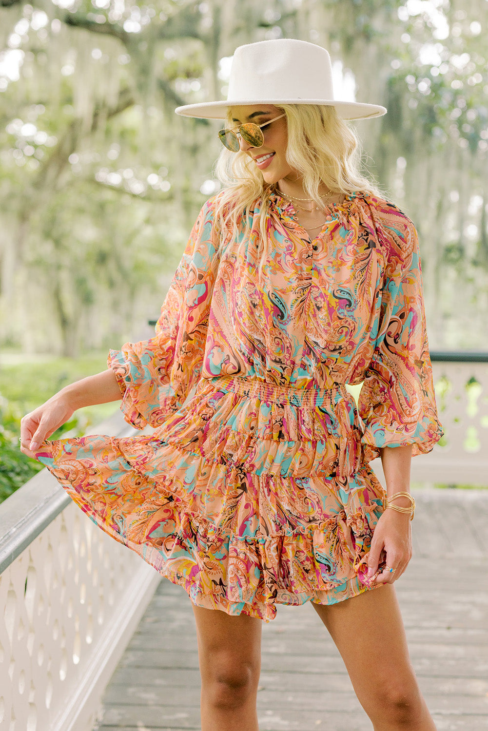 Multicolour Paisley Print Frilled Mini Dress