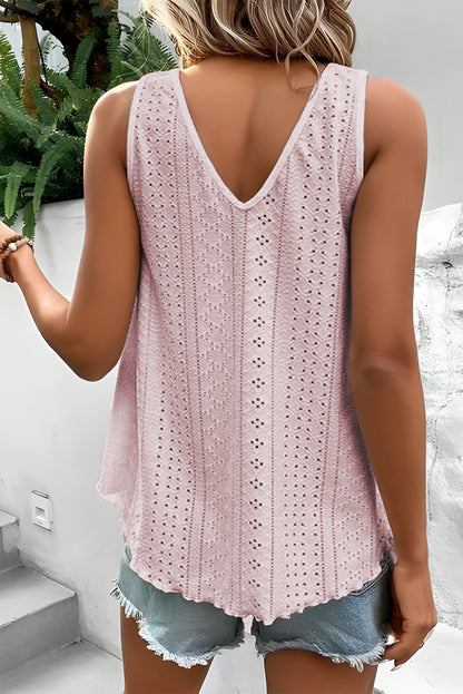 White Lace Crochet Splicing Eyelet V Neck Tank Top