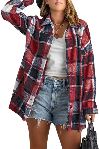 Wholesale Brown Plaid Button Up Long Sleeve Flannel Shacket