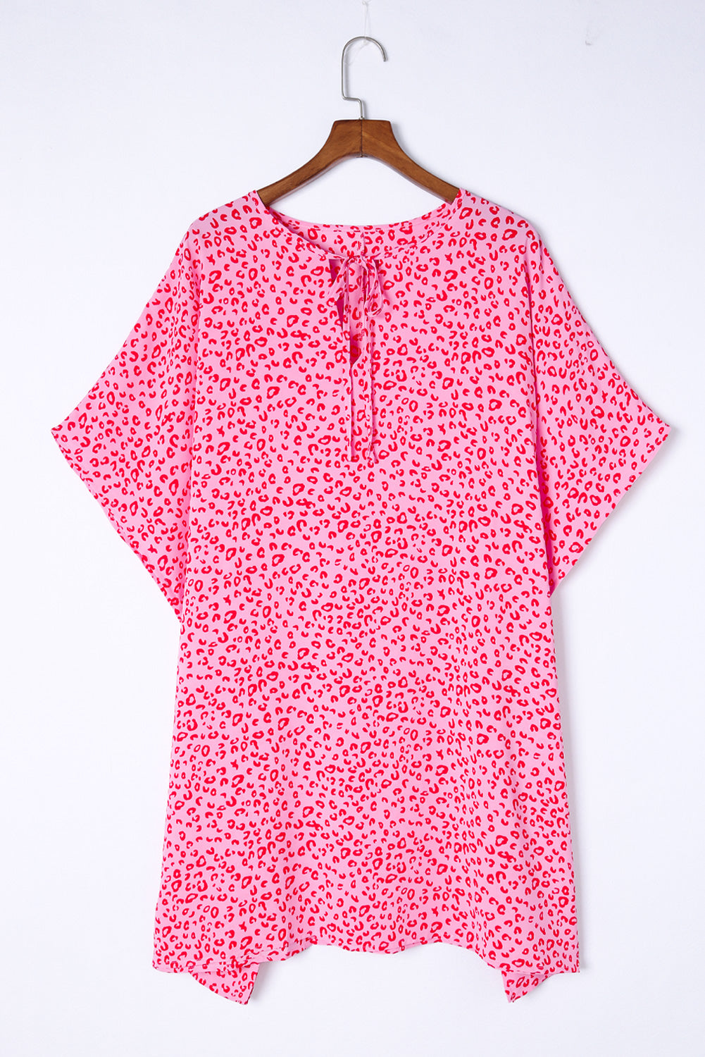 Pink Keyhole Short Sleeve Casual Leopard Print Dress