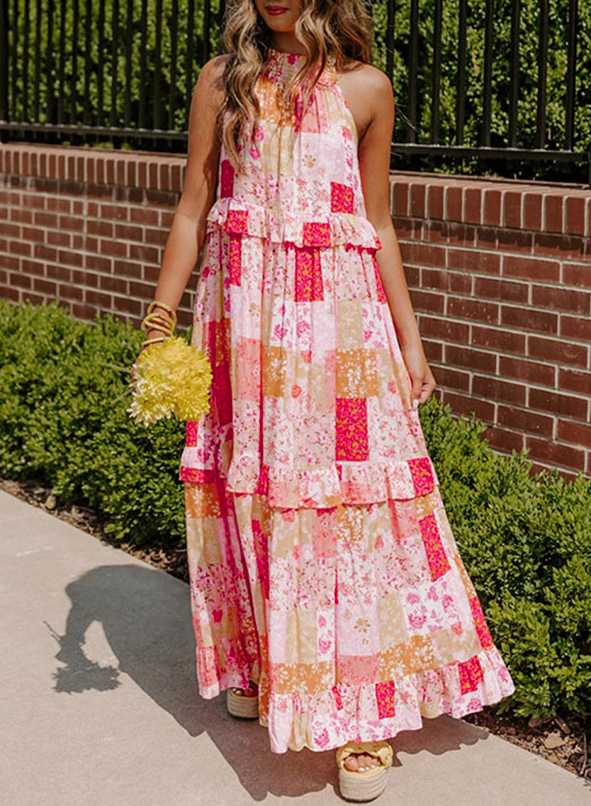 Multicolor Floral Print Sleeveless Tiered Ruffle Trim Sundress