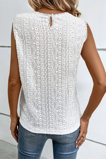 Apricot Guipure Lace Crochet Keyhole Back Sleeveless Top