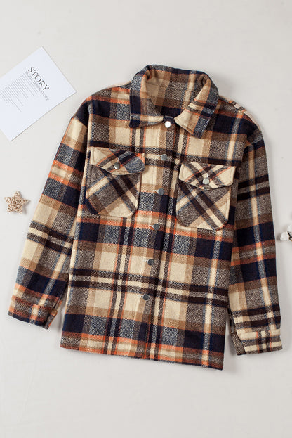 Wholesale Brown Plaid Button Up Long Sleeve Flannel Shacket