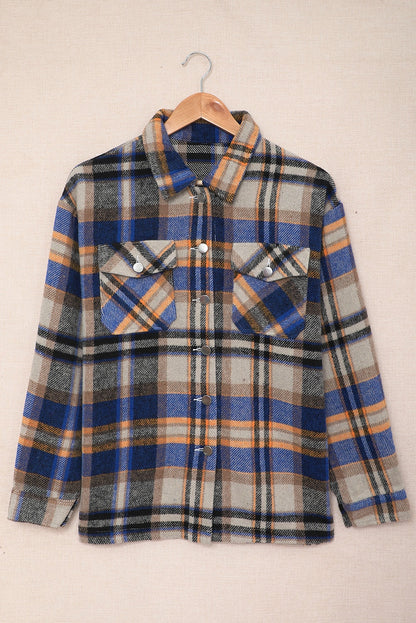 Wholesale Brown Plaid Button Up Long Sleeve Flannel Shacket