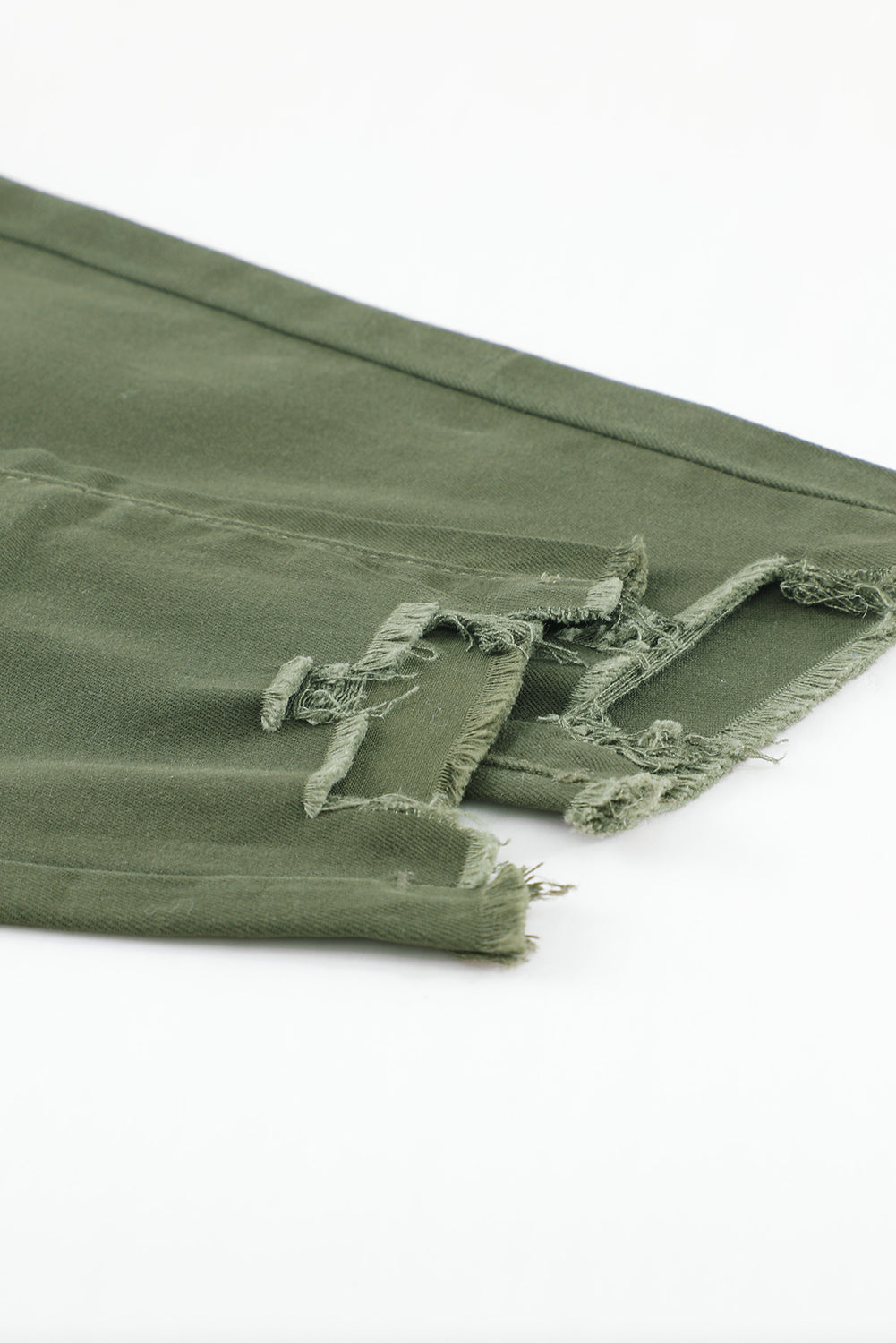 Green Frayed Raw Hem High Waist Denim Jeans